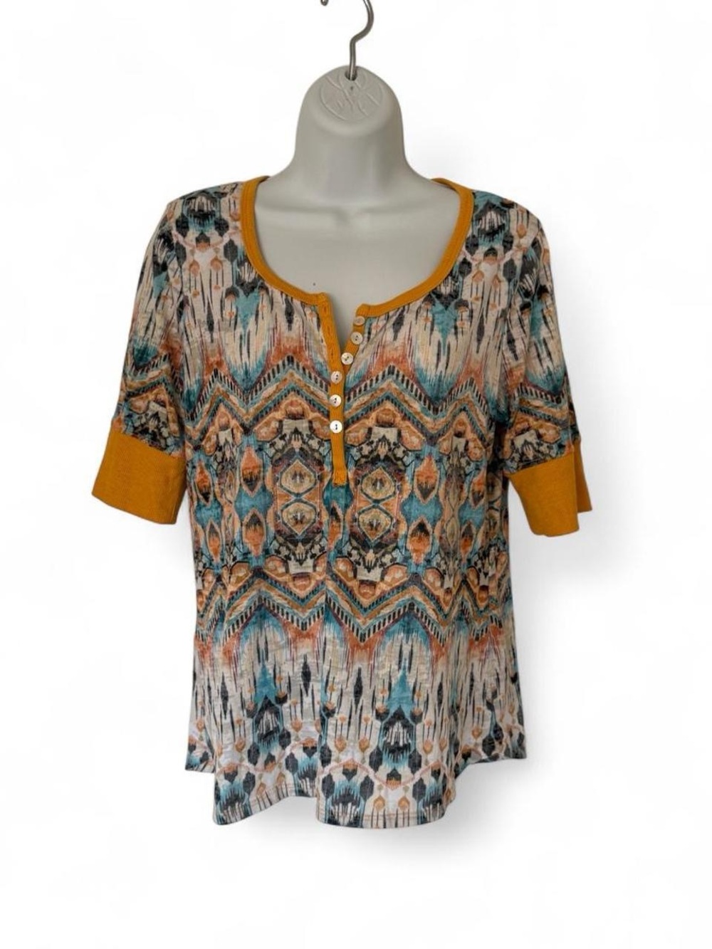 Sundance Bohemian Geometric Print Henley Top Size M